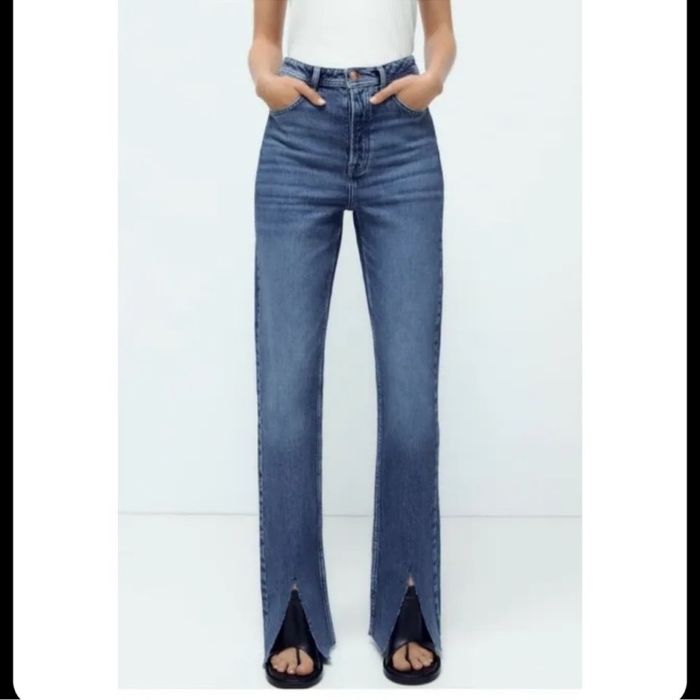 Zara High Rise Slim Flare Full Length Split Jeans women’s size 8